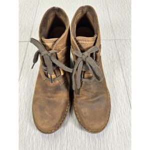 Womens Clarks Carleta Lyon Ankle Boots Brown Nubuck Leather Block Heel Sz 9 Shoe